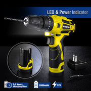 WORKPRO Cordless Drill Driver Kit, 12V Power Drill with 3-in-1 Modes, 18-Torque Clutch, 2000mAh Lithium-Ion Battery, 177-Piece Combo, Keyless 3/8 Chuck, Charger, Storage Bag W122044A