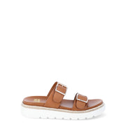 Madden NYC Womens Flatform Two Strap Sandals, Cognac, Medium Width, Adjustable Buckle Straps
