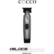 Cocco Veloce Pro Hair Trimmer, Digital Gap Ambassador DLC Blade, High-Torque Brushless BLDC Motor, All-Metal Aluminum Alloy, Lithium-Ion Battery, Matte Grey