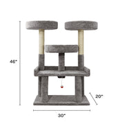 SportPet Designs Kitty City 46-Inch XXL Multi-Level Upholstered Indoor Cat Tree with Natural Sisal Scratching Posts, Gray
