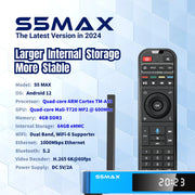 TLHDEL SuperBox S6-Max Streaming Device, 4GB DDR RAM, 64GB eMMC Storage, Android 12, Wi-Fi 6, 1000Mbps Ethernet, Bluetooth Voice Remote, Alloy Case