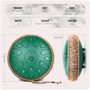 Lidguni 12in Steel Tongue Drum, 15 Hand-Tuned Notes, C Major Scale, Green