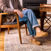 Minnetonka Sheepskin Hardsole Moccasin Slippers for Men, Tan, Size 15W, Leather Upper, Memory Foam Insole