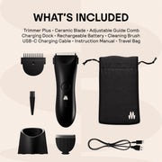Meridian Trimmer Plus: Unisex Body Hair Painless Trimmer, with Bonus Pouch, Onyx (Black), 4.1oz