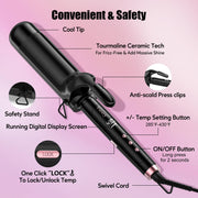 Farery 2 Inch Large Barrel Hair Curling Iron, Oil-Infused Ceramic, 9 Heat Settings, Lightweight, Black