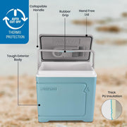 Pinnacle Thermoware 30L Electric Portable Cooler, 12V Plug-In, Blue, Large Capacity for Hot and Cold Food and Drinks, 8007