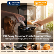 Patbrela Bread Machine 2LB, 16-in-1 Automatic Bread Maker with Color Touch Screen, Sourdough & Gluten-Free, 3 Loaf Sizes, 15H Delay Timer, Dough Jam Yogurt Maker, Black, BM002