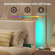 Bestier King Platform Bed with Adjustable Storage Headboard Shelf, RGB LED Lighting, Corduroy Upholstered Frame, Taupe