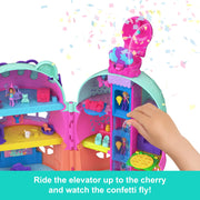 Mattel Polly Pocket Gelato House Playset, Ice Cream Cone Design, Four Floors with Elevator, 2 Micro Dolls, 25+ Accessories, Multicolor