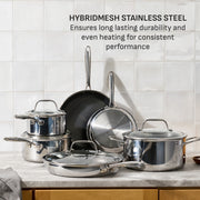 T-fal Ceramic HybridMesh Stainless Steel 3 Quart Saut Pan, Heavy-Duty Tri-Ply Construction, Metal Utensil Safe, Cast Riveted Handle, Oven Safe with Glass Lid