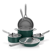 Ninja CW38000GN Ceramic Pro 10-Piece Cookware Set, Aluminum and Stainless Steel, Non-Stick Set, Glass Lids, Stove to 550F Oven Safe, Dishwasher Safe, Green