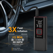 NEXPOW NEXPOW-MS001-DS/WAL Tire Inflator Portable Air Compressor, 150 PSI, Dual Power Supply, 5400mAh Rechargeable Battery, Digital Pressure Gauge, Flashlight, Compact with Carry Bag