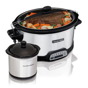 Hamilton Beach 33477 Stay or Go Programmable Slow Cooker with Party Dipper Silver