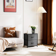 Edx Nightstand Set of 2 Fabric Gray, Versatile Nightstands with 2 Drawers, Adjustable Legs, Foldable Design
