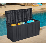 Keter Marvel Plus 71 Gallon Resin Outdoor Storage Box with Wood-Look Texture, Weather-Resistant, Lockable, Graphite