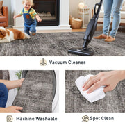 Berthmeer 9x12 Brown Traditional Vintage Area Rug, Non-Slip Thermoplastic Rubber Backing, Machine Washable Polyester Carpet for Living Room Bedroom Office