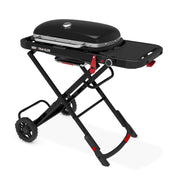 Weber Traveler Portable Gas Grill, 1 Burner, 13,000 BTU, 320 sq. in. Cooking Area, Porcelain-Enameled Lid, Cast Iron Grates, Folding Design with Wheels, Black, 1501740