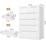 Homfa HOS-PB-183 6 Drawer Vertical Chest of Drawers White Dresser, White