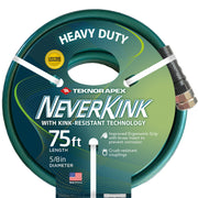 Teknor Apex NeverKink Heavy Duty Garden Hose, 5/8 in Diameter, 75 ft Length, Green, Vinyl with Brass Corrosion-Resistant Couplings, 8617-75