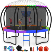 GVDV 14FT Round Outdoor Trampoline with Safety Enclosure Net, Ladder, Galvanized Steel Frame, Rust-Resistant Coating, Multicolor