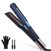 InGlam HS0118 Infrared Flat Iron Hair Straightener, 1.75 in Wide Titanium Plates, Ionic Technology, 11 Temperature Settings, Prussian Blue
