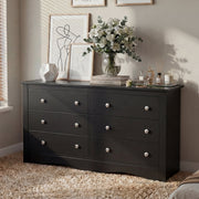 Homall 16552051397 6-Drawer Dresser, Modern Black Wood Chest with Smooth-Gliding Soft-Close Drawers, Scratch-Resistant Finish, 52 in Wide