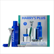 Harry's Plus Shaving Set with Moss Green Metal Razor Handle, 3 Five-Blade German-Engineered Cartridges, Foaming Shave Gel with Aloe, Travel Blade Cover