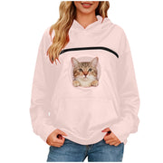 Kudhb Pet Pouch Hoodie for Women, Winter Warm Fleece Pullover with Kangaroo Pocket, Soft Lightweight Sweatshirt, Pink, Loose Fit, Long Sleeve