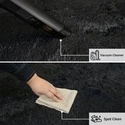 Pentantan Shag Area Rug, 5ft x 8ft, Soft Fluffy High Pile Polyester Carpet with Memory Foam, Non-Slip Backing, Black