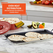 Imusa USA Nonstick Double Burner Griddle, 19 x 12 Inch, Aluminum with Metal Side Handles, Black