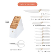 Drew Barrymore Beautiful 12 Piece Knife Block Set with Handles - White/Gold