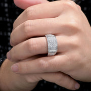 Sheloves Jewelry Mens Wedding Band, 925 Sterling Silver, Round Cut AAAAA Cubic Zirconia, Size 10