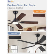 Zardon Y23FSD0019 2 Pack 52 in Modern Black Ceiling Fan w/1800LM LED Light