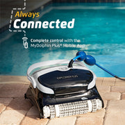 Dolphin Robotic Automatic Pool Cleaner, Wi-Fi Enabled, Wall-Climbing Scrubber Brush, Top-Load Cartridge Filter, For In-Ground Pools up to 50 ft, White and Black, Explorer E25