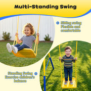 Gardwin 7in1 Metal Outdoor Swing Set with Saucer Swing, Double Wall Slide, Glider, Belt Swing, Trapeze Bar, Standing Swing, Teeter Totters, Yellow and Blue, for 10 Kids Ages 3-12 GW-SW701-BY