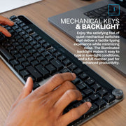 JLab Epic Mechanical Wireless Keyboard, Black, 108 Keys, Bluetooth 5.2 and USB Dongle, Backlit Mechanical Switches, Multi-Device Toggle, Smart Media Knob, Programmable Shortcut Keys, Rechargeable Battery, KEPICMECHKEYRBLK4