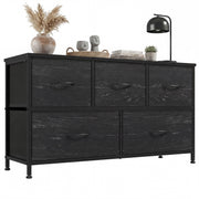 Zunmos Concetta Dresser with 5 Fabric Drawers, Soft Close, Black Wood Top, Metal Frame, Adjustable Feet