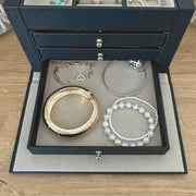 Hives & Honey Adult Black Demi Locking Jewelry Case, 3-Drawer Organizer with Mirror - Versatile Compartments
