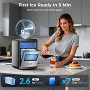 PokAir Smart Nugget Ice Maker Countertop, Wi-Fi App Controlled Portable Ice Maker, 44 lb/Day, Soft Chewable Pebble Ice, Self-Cleaning, Stainless Steel, HZB-20EN