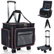 Fegat Rolling Craft Bag Large Tote with Laptop Compartment, Detachable Dolly, Five-Wheel Roller, Black, 17.3 in