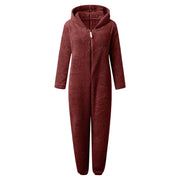 CHGBMOK Women Long Sleeve Hooded Jumpsuit Sleepwear, Wine Casual Winter Warm Rompe