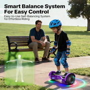 Mosta LBW19 All Terrain Self-Balance Electric Scooter with Bluetooth Speakers, LED Lights, 6.5-Inch Wheels, Purple,