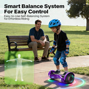 Mosta All Terrain Self-Balance Electric Scooter with Bluetooth Speakers, LED Lights, 6.5-Inch Wheels, Purple, 165 lb Capacity