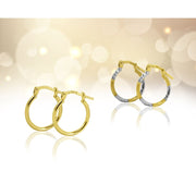 Brilliance Fine Jewelry 14K Gold Plated Sterling Silver Two-Tone Diamond Cut Hoop Earrings Set, 2 Pairs, Glossy Round Hollow Design, Yellow, GZM9-14KGP