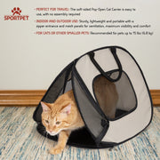 SportPet Designs Pop Open Foldable Soft-Sided Cat Carrier with Breathable Mesh Panels, Secure Zipper Closure, Beige, 20 in