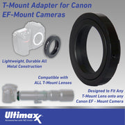 Ultimaxx T-Mount Camera Lens Adapter for EF-Mount Cameras, All-Metal Lightweight Construction, Black, UM-TMEOS