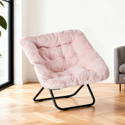 Concetta Folding Saucer Chair, Square X-Large, Faux Fur Upholstery, Padded Cushion, Pink, Metal Frame, Indoor Lounge Seating, WMCO-C-YLF28IN-PK