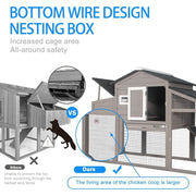 PETSCOSSET Chicken Coop with Run, Large Wooden Chicken Tractor with Wheels, Waterproof Asphalt Roof, Gray, Suitable for 2-3 Chickens 01-GREY-WHITE-WHEEL
