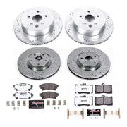 Power Stop Automotive Disc Brake Kit, Z26 Street Warrior Carbon-Fiber Ceramic Pads, Drilled & Slotted Rotors, Front and Rear, Silver, K6947-26