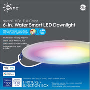 Cync Reveal HD+ Full Color 6 in. Wafer Smart LED Downlight, Color Changing, Tunable White 2000K-7000K, 16 Watts, Junction Box Included, 1 Pack, 93130935
